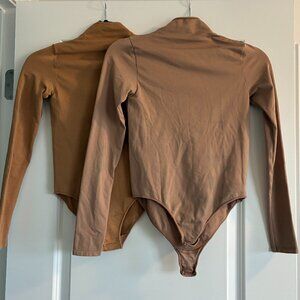 BUNDLE OF TWO Nude Skims Essential Long Sleeve Mock Neck Bodysuits S/M